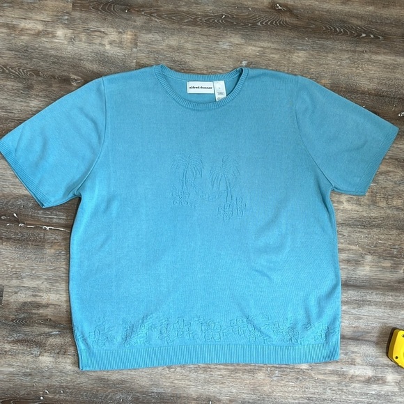 Alfred Dunner Women's XL Summer Sweater Teal Blue Palm Trees Tropical Minimalist - Picture 8 of 9